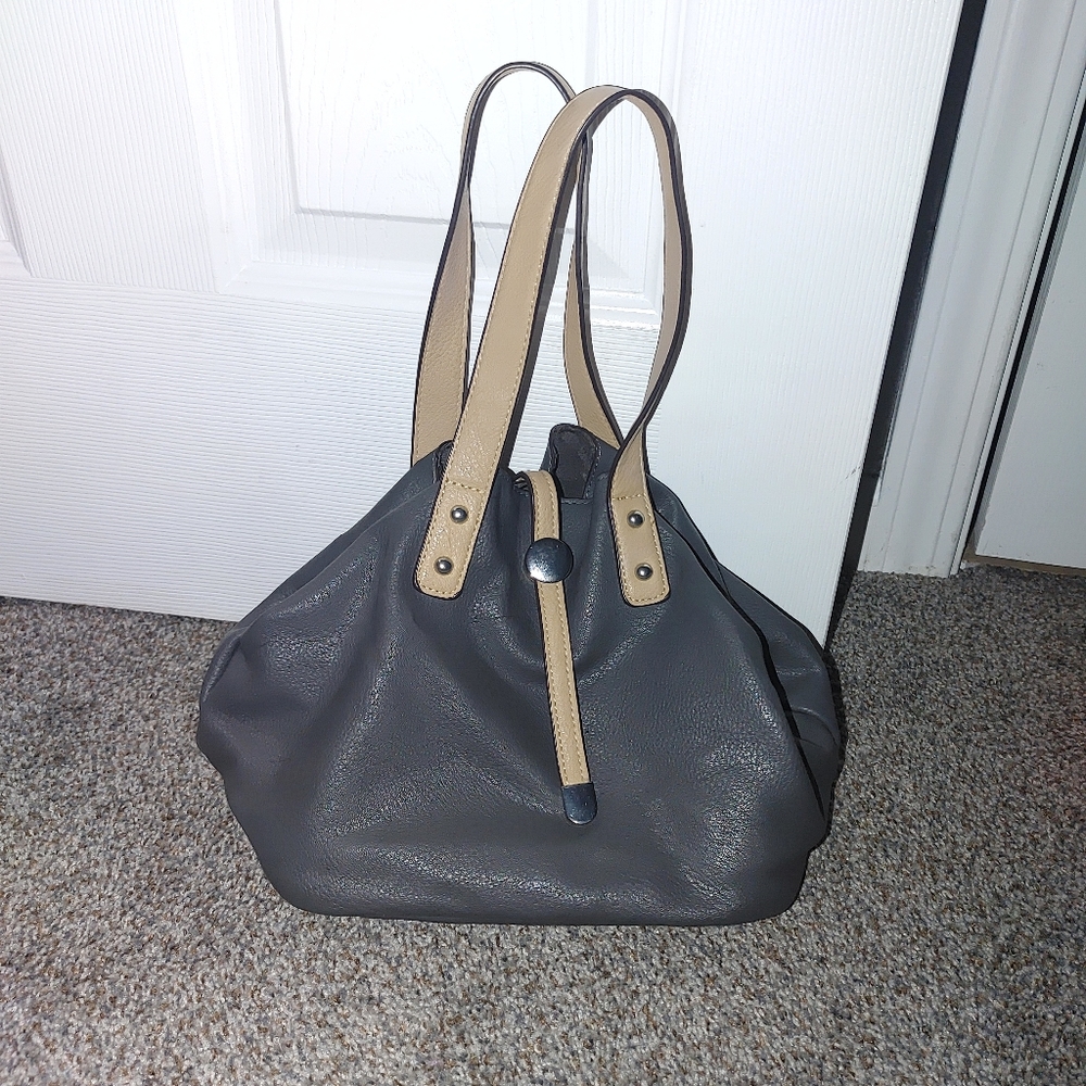 Grey leather handbag